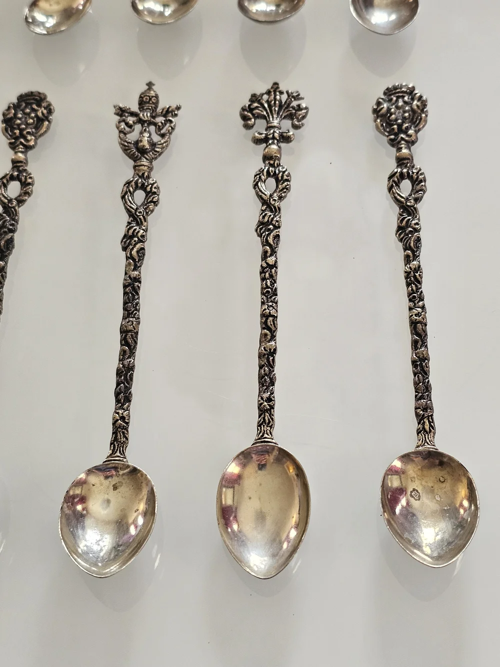 Antique Burdines Set of 12 Ornate Silver Plated Teaspoons, Made in Italy